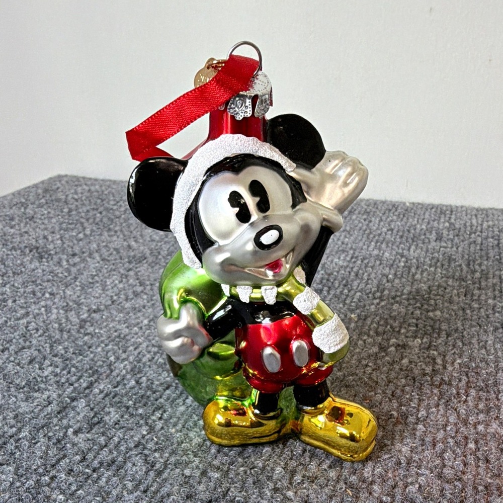 Disney Store Mickey Mouse Glass Holiday Hanging Ornament 2015